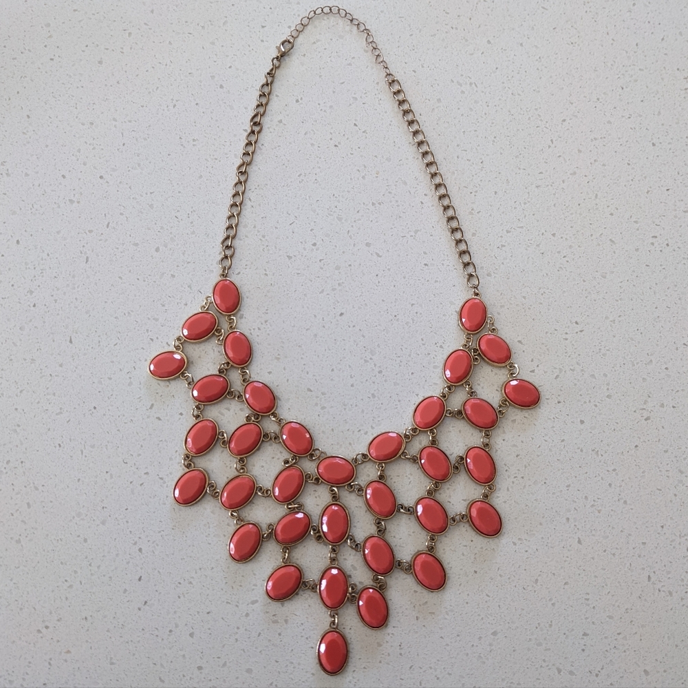 Orange Coral Stone Bib Necklace